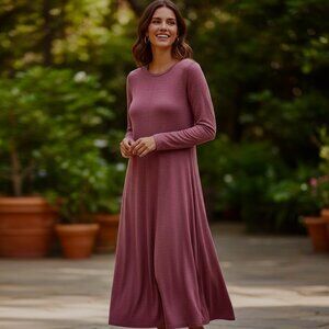 Eileen Fisher Crewneck Long Sleeve Cupro Blend Midi Dress in Jam Size S #275D